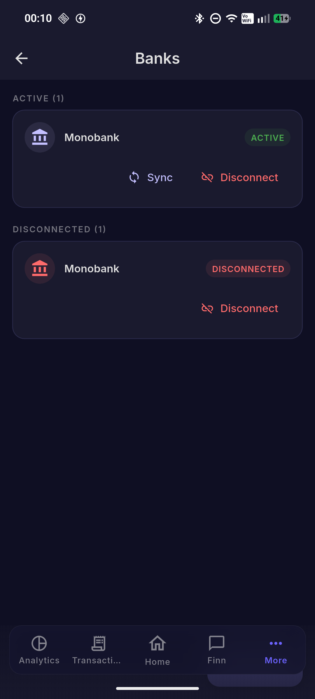 Managing bank connections