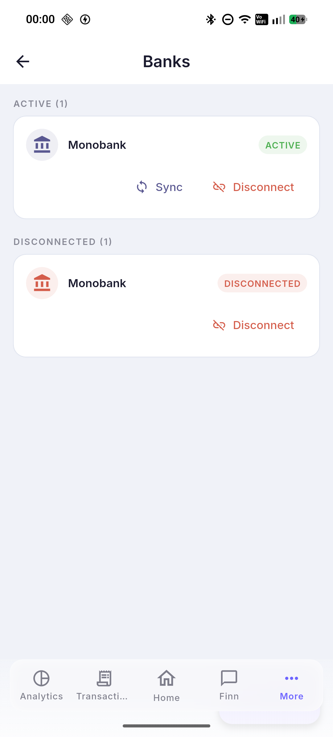 Managing bank connections