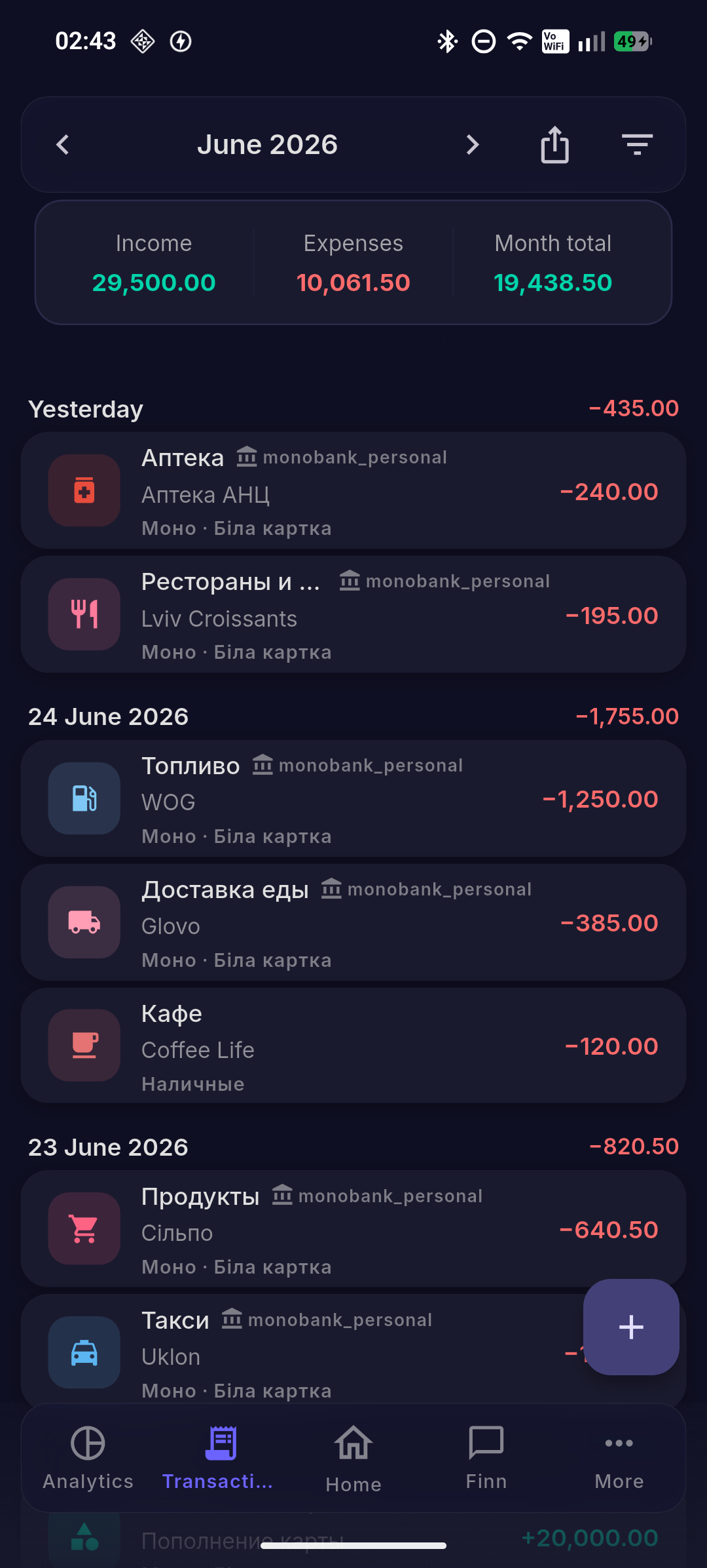 Bank accounts — transaction facts
