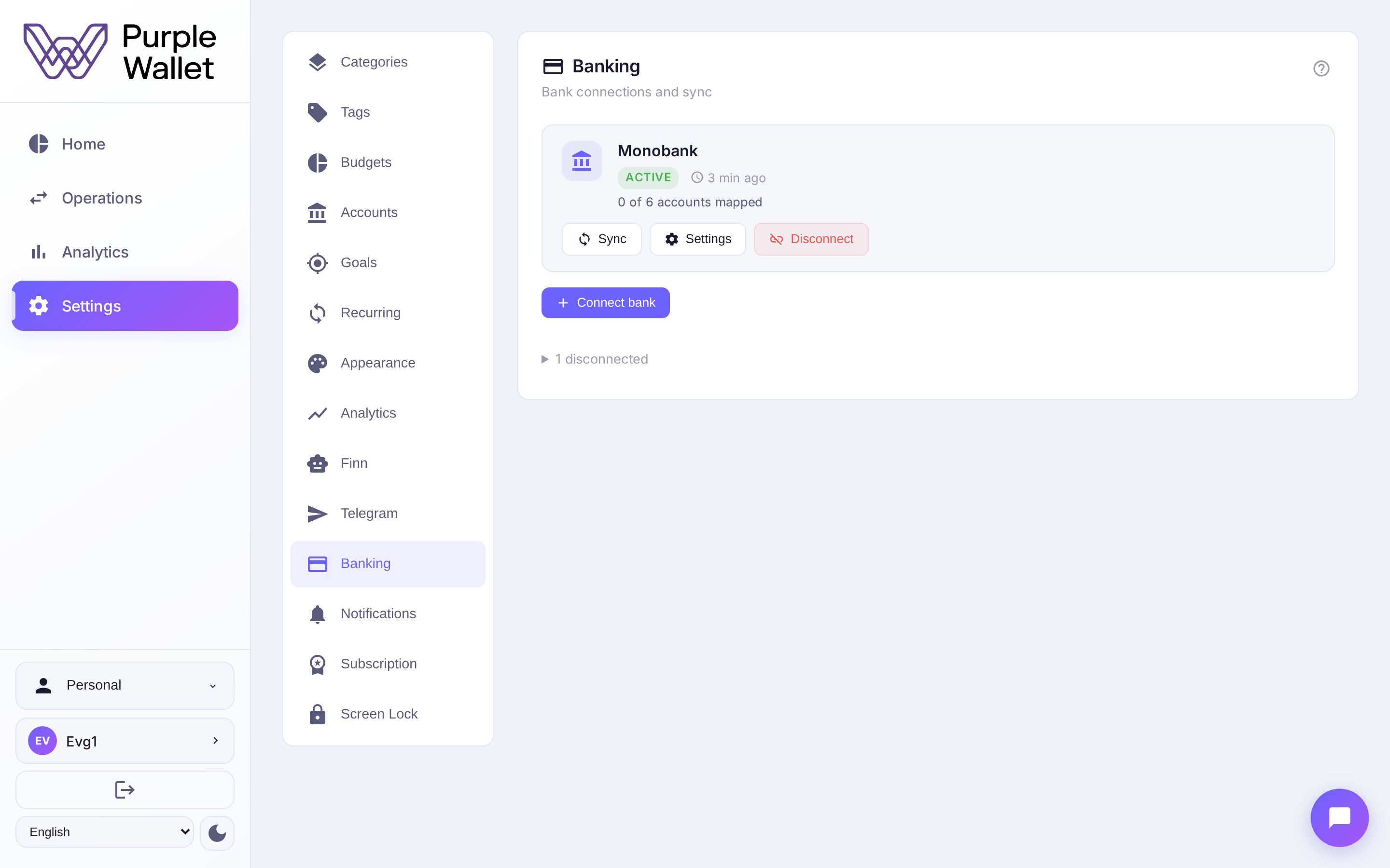 Accounts with a bank connection